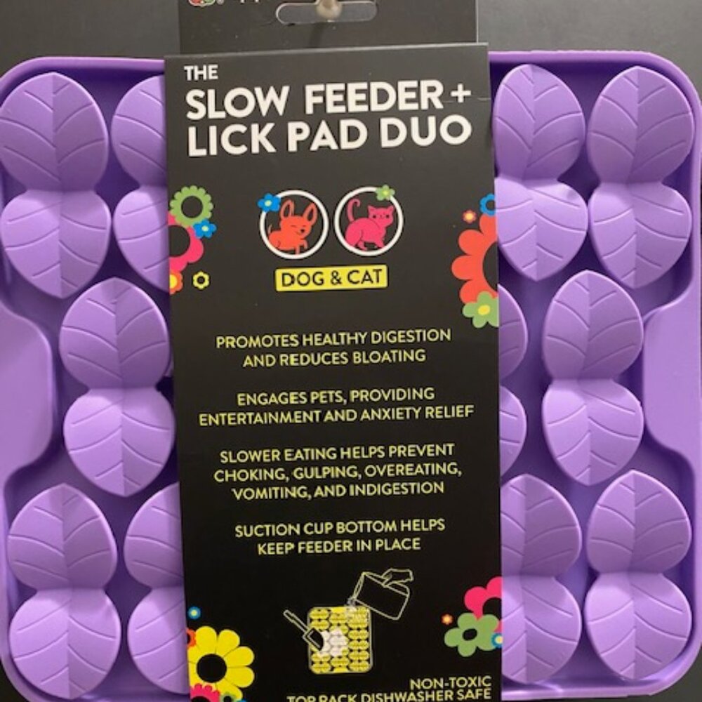 Spunky pup: The Slow Feeder+Lick Pad Duo (Purple Leaves)*For Dogs and Cats*